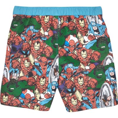 Boys blue Marvel print swim shorts